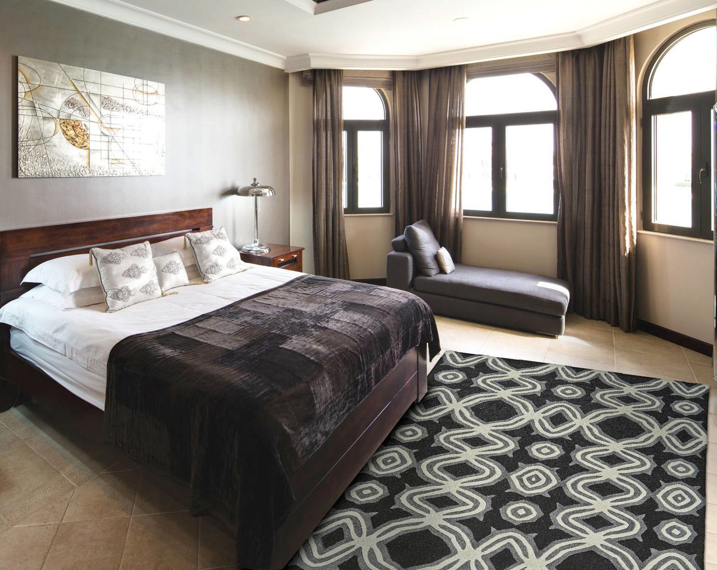 Ella Transitional/Industrial/Mid-Century Modern Abstract/Geometric Black/Ivory/Gray - Feizy Rug