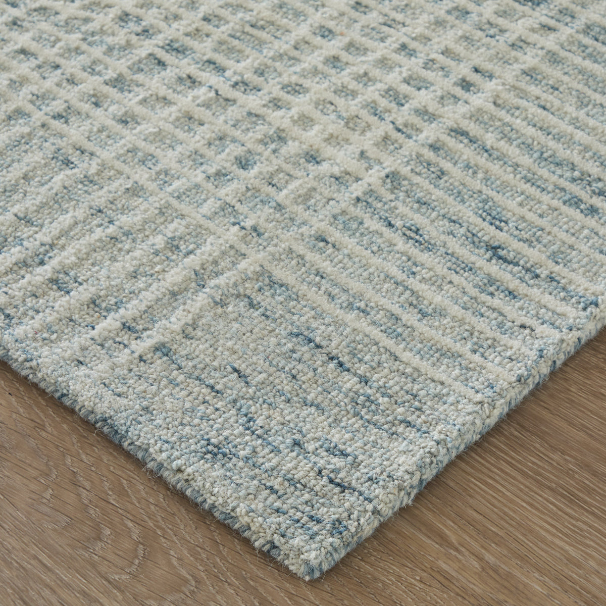Winston Modern Plaid/Stripes Blue/Ivory - Feizy Rug