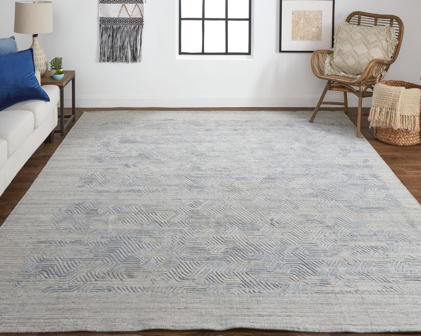 Elias Modern/Casual Abstract/Geometric/Distressed Gray/Blue - Feizy Rug