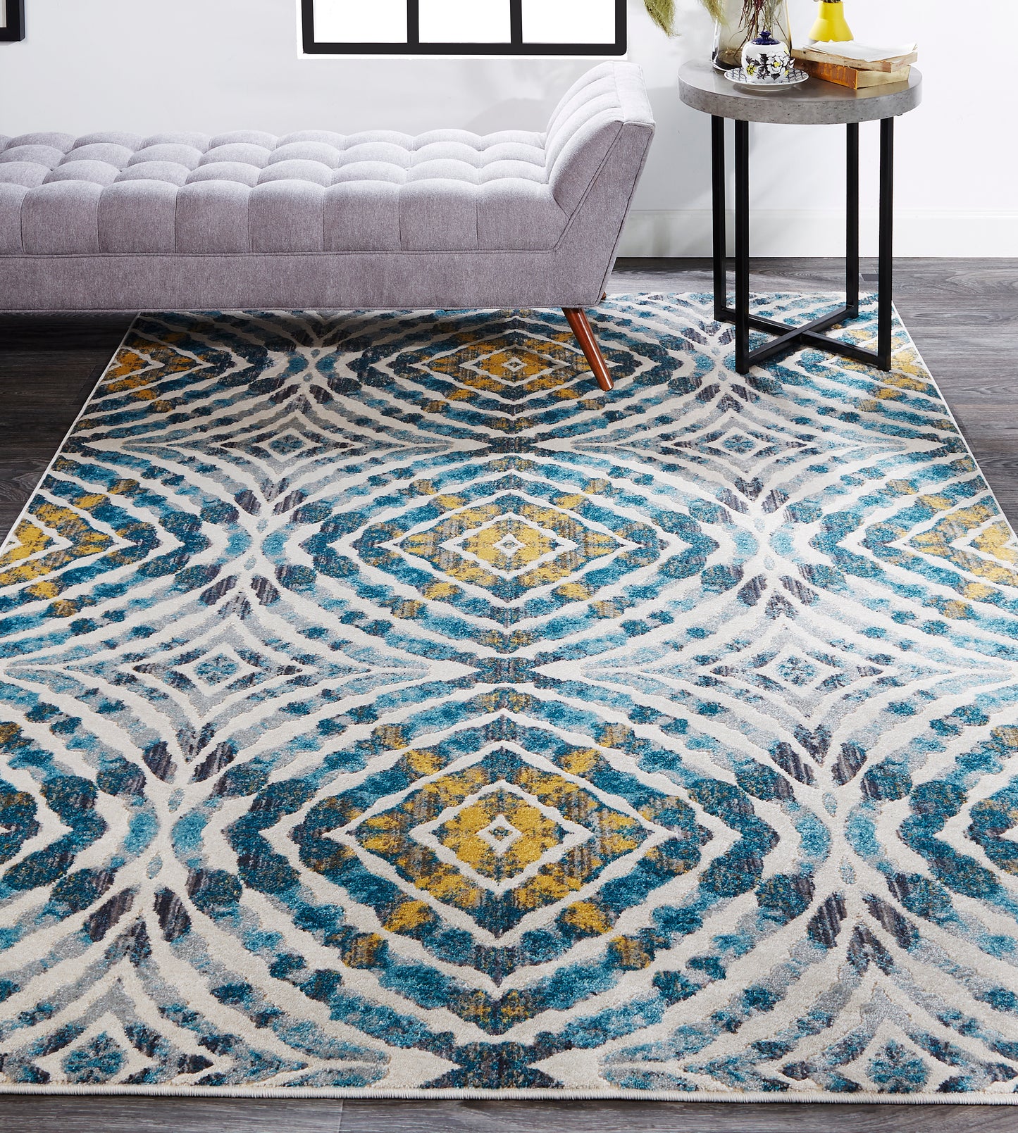 Keats Transitional/Casual Abstract/Geometric Blue/Ivory/Yellow - Feizy Rug