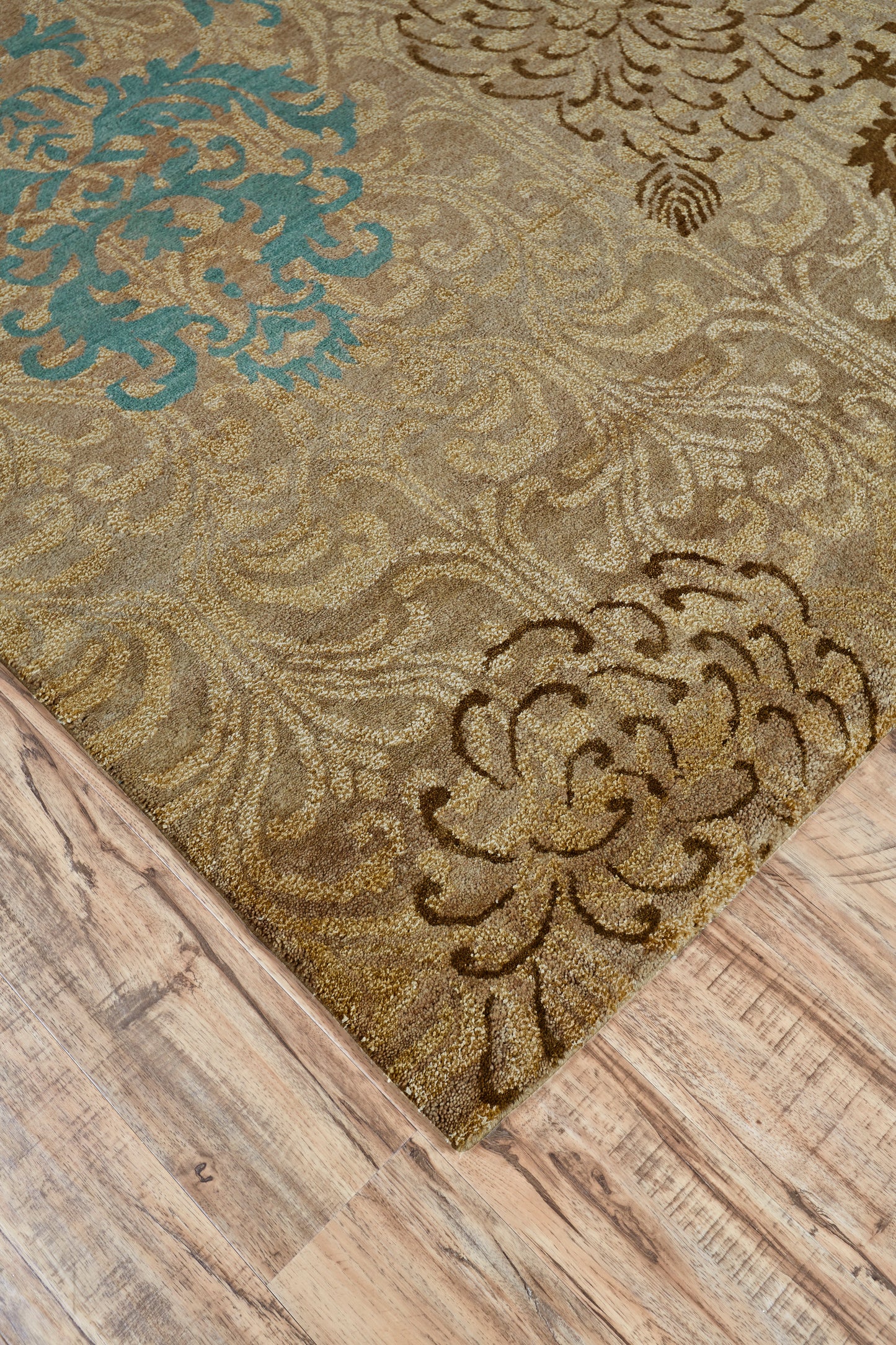 Qing Transitional/Casual/French & Victorian Floral & Botanical/Scroll Tan/Brown/Blue - Feizy Rug