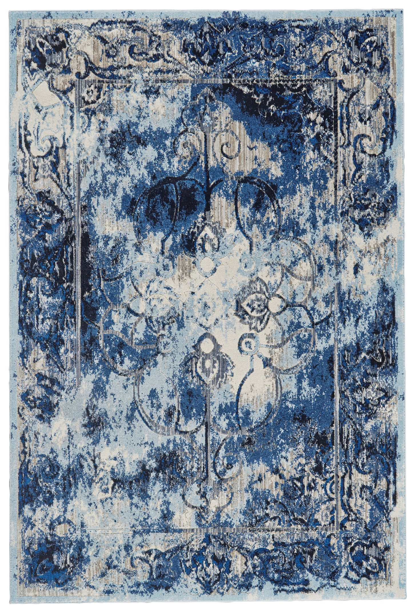 Milton Modern/Vintage Distressed/Medallion Blue/Ivory/Gray - Feizy Rug