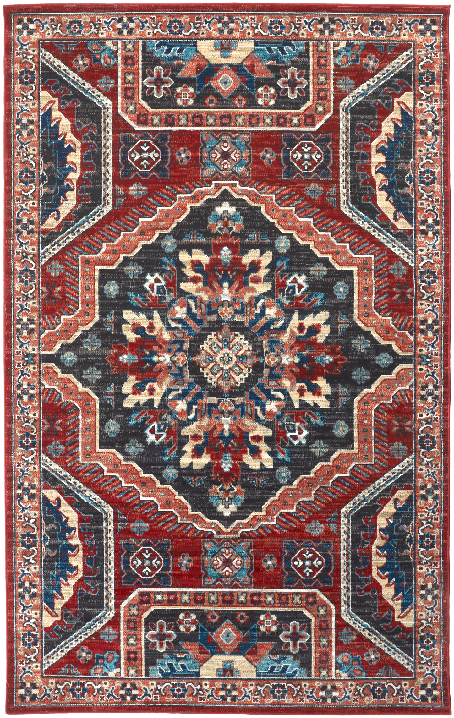 Nolan Transitional/Bohemian & Eclectic/Vintage Medallion/Persian/Distressed Red/Gray/Tan - Feizy Rug