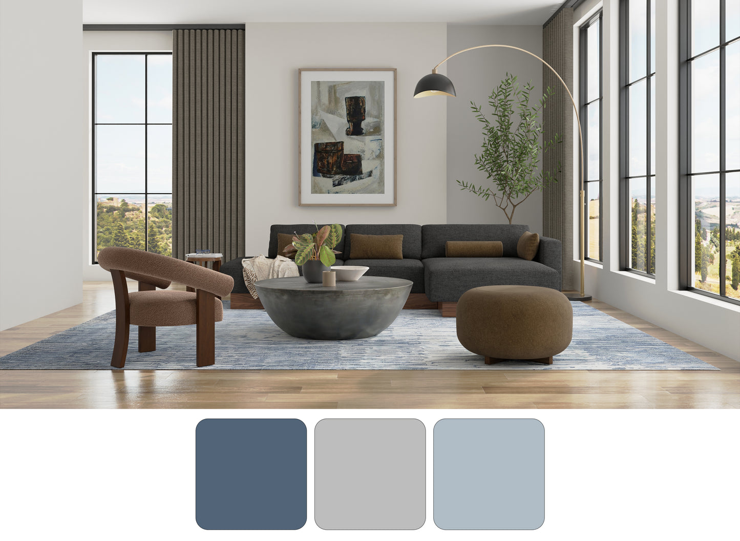 Braden Modern/Industrial/Casual Abstract/Watercolor Blue/Ivory - Feizy Rug