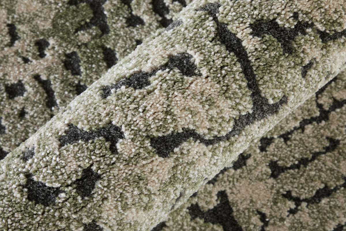 Gilmore Modern Abstract/Checkered Green/Ivory/Black - Feizy Rug