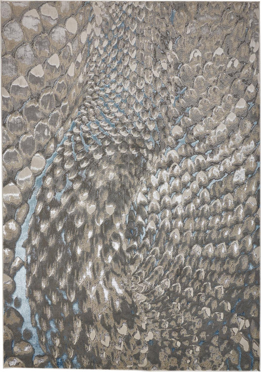 Azure Modern/Industrial Blue/Silver/Gray Accent Rug