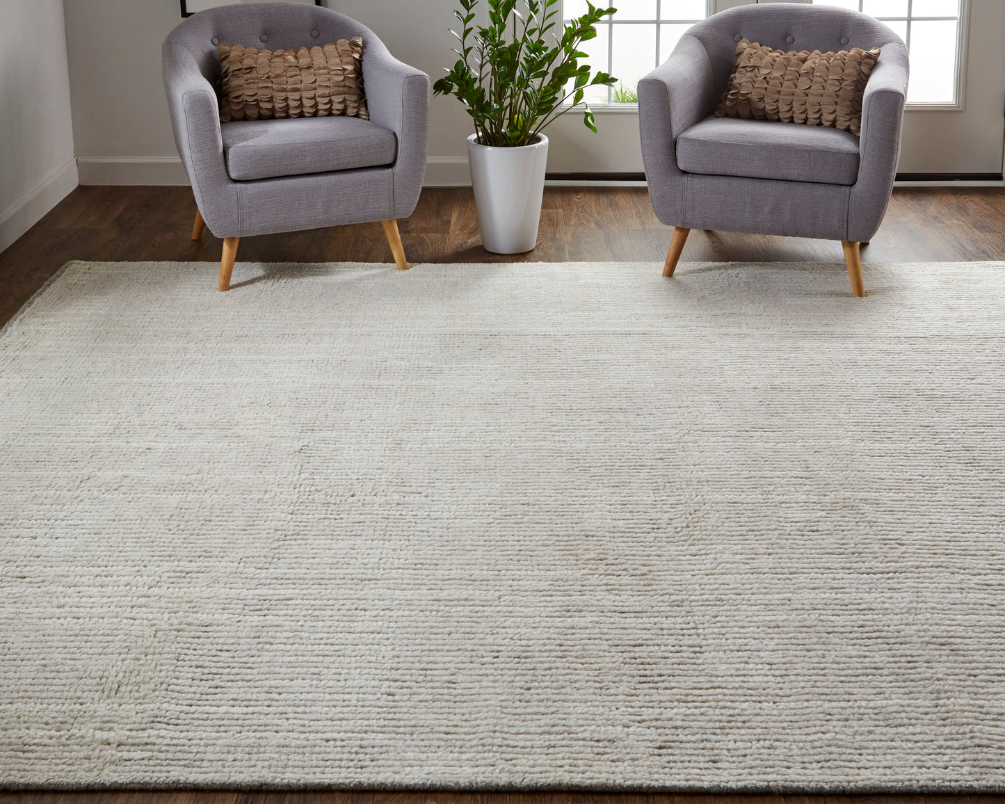 Alford Modern/Classic/Industrial Solid Ivory/Tan - Feizy Rug