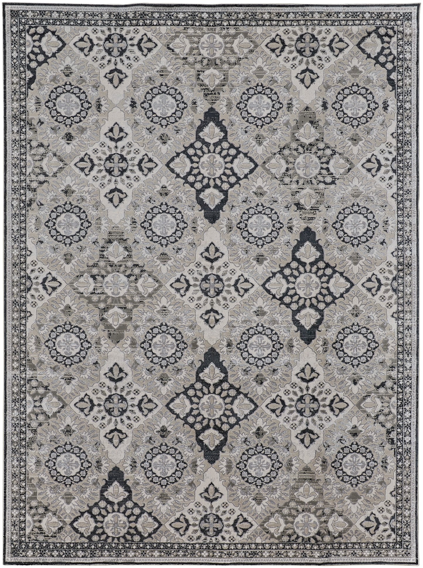 Macklaine Transitional/Farmhouse/Cottage Geometric/Trellis & Lattice/Bordered Gray/Black - Feizy Rug