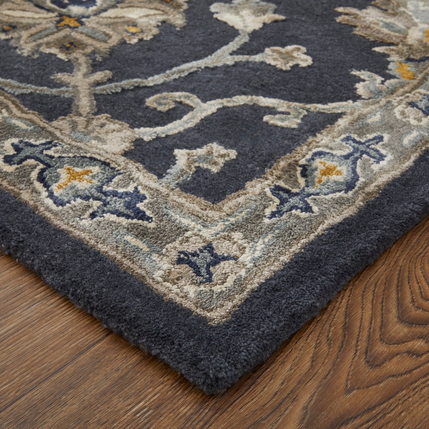 Prescott Traditional/Bohemian & Eclectic/French & Victorian Floral & Botanical/Scroll/Paisley Blue/Silver/Gray - Feizy Rug