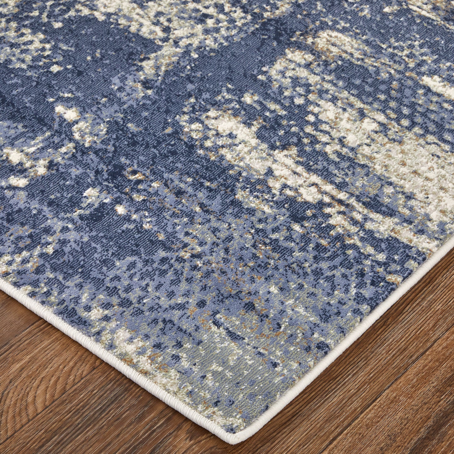 Mandana Modern/Bohemian & Eclectic/Industrial Abstract/Watercolor Ivory/Blue - Feizy Rug