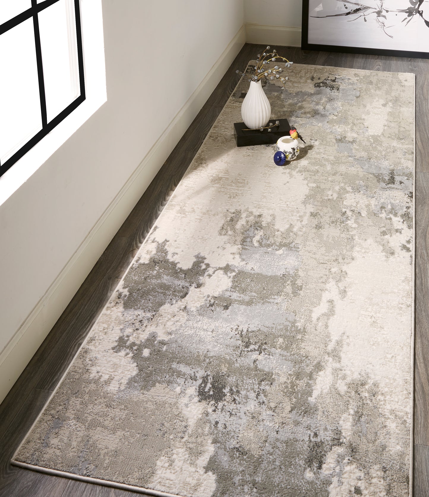 Prasad Modern/Casual Ivory/Gray Runner  Feizy Rugs Small Parcel,Feizy Rugs,Prasad,Ivory/Gray,2'10" x 7'10",Runner,Polypropylene/Polyester,Modern/Casual,Turkey