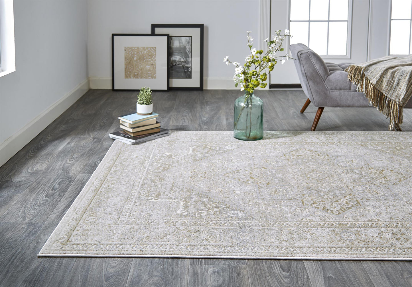 Aura Modern/Classic/Persian Ivory/Gold Area Rug