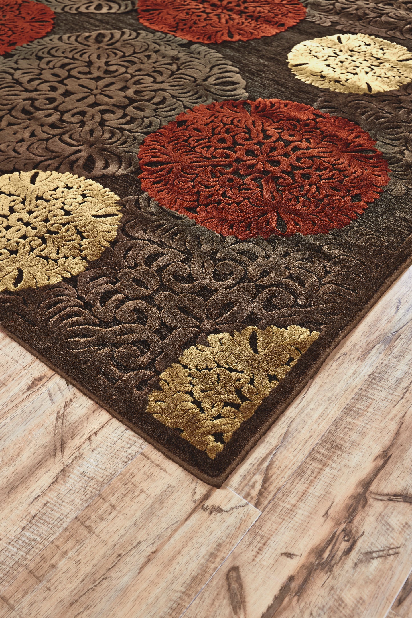 Saphir Transitional/Casual Polka Dots/Distressed Taupe/Red/Tan - Feizy Rug