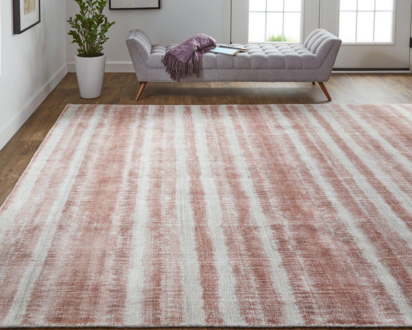 Mackay Transitional/Casual Tan/Ivory/Pink Accent Rug