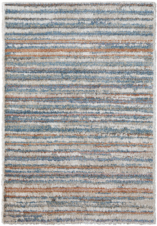 Mynka Transitional/Casual Ivory/Blue/Orange Area Rug