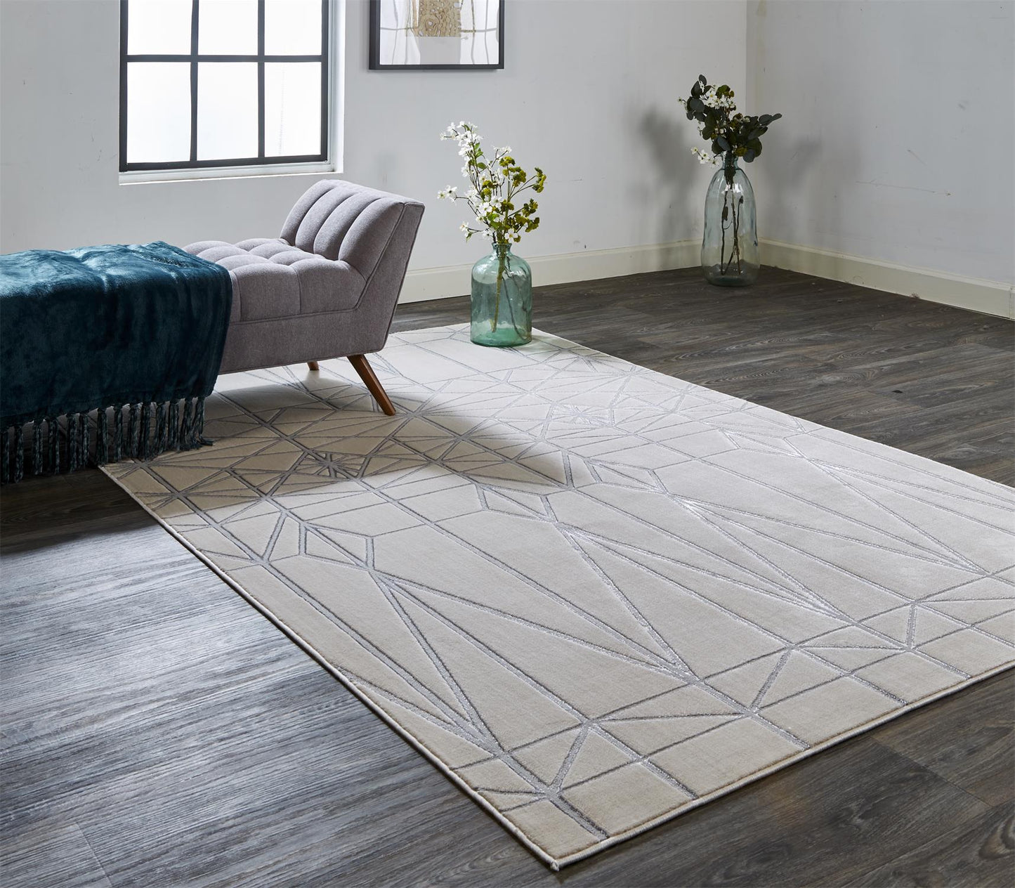 Micah Modern/Mid-Century Modern Geometric White/Silver/Gray - Feizy Rug