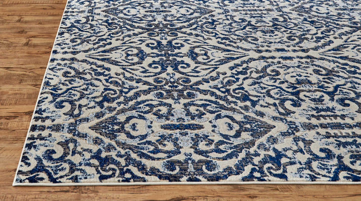 Milton Modern/Bohemian & Eclectic Ikat/Geometric/Distressed Blue/Ivory/Black - Feizy Rug