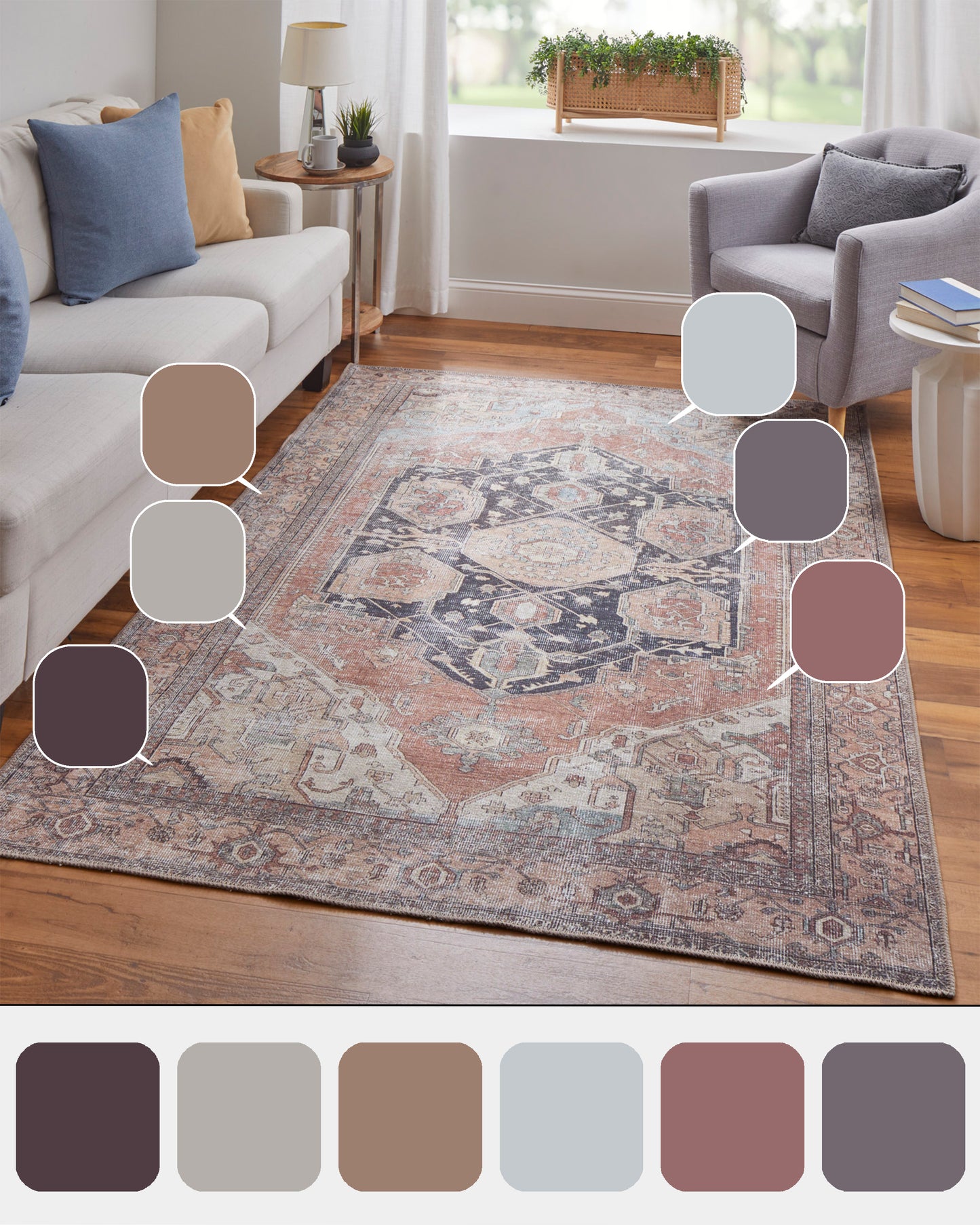 Percy Transitional/Bohemian & Eclectic/Classic Medallion/Distressed/Persian Orange/Brown/Taupe - Feizy Rug