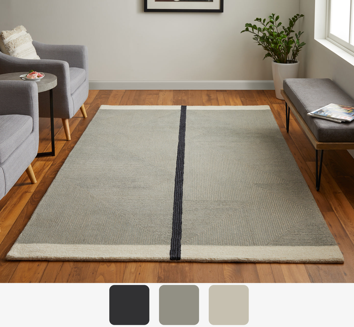 Maguire Transitional/Industrial/Mid-Century Modern Taupe/Black Area Rug
