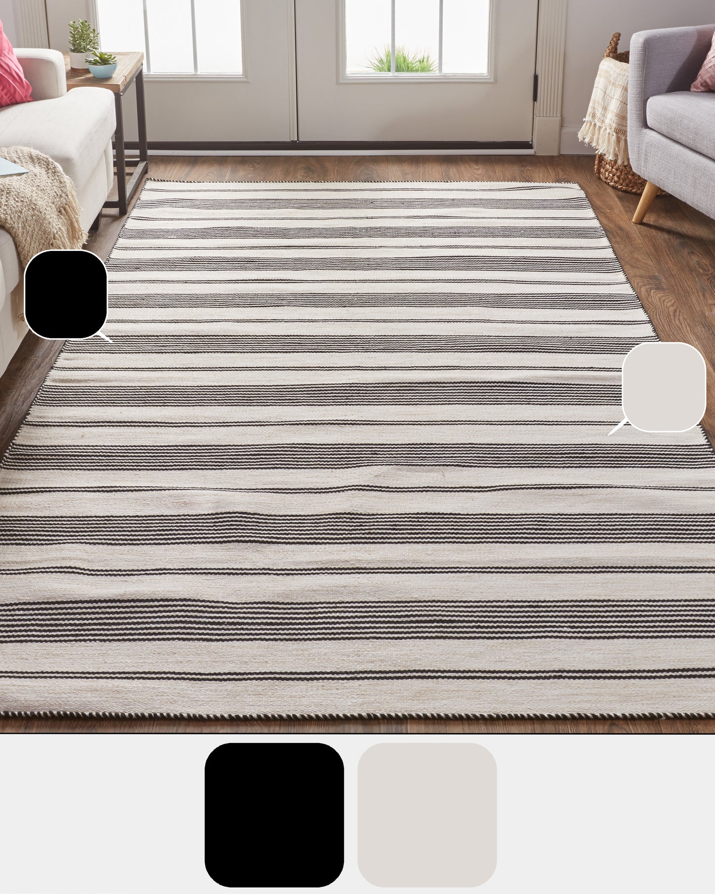 Duprine Transitional/Casual/Nautical & Coastal Stripes/Geometric Black/White/Ivory - Feizy Rug