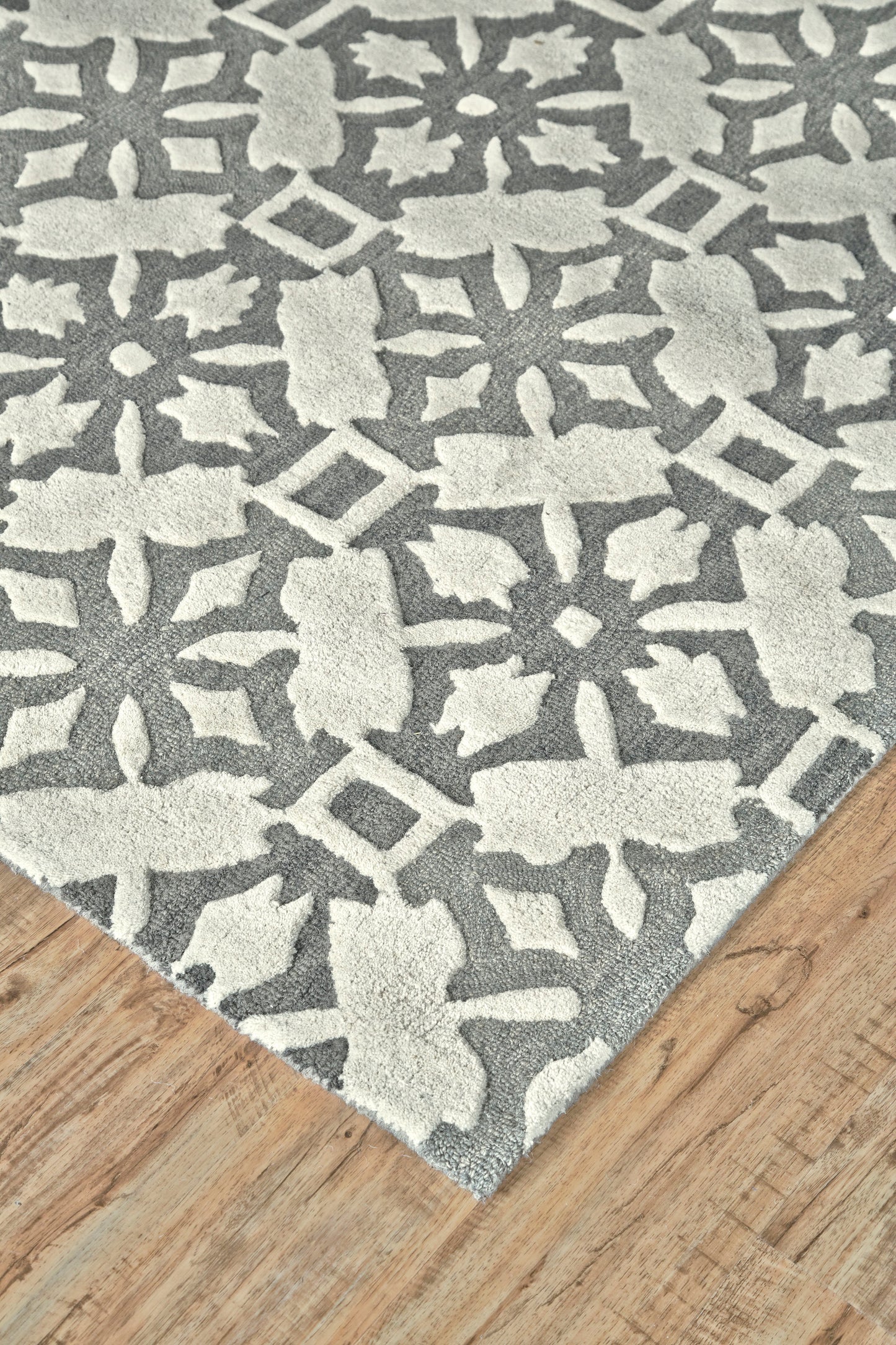 Ella Transitional/Global/Casual Geometric/Abstract/Medallion Gray/Ivory - Feizy Rug