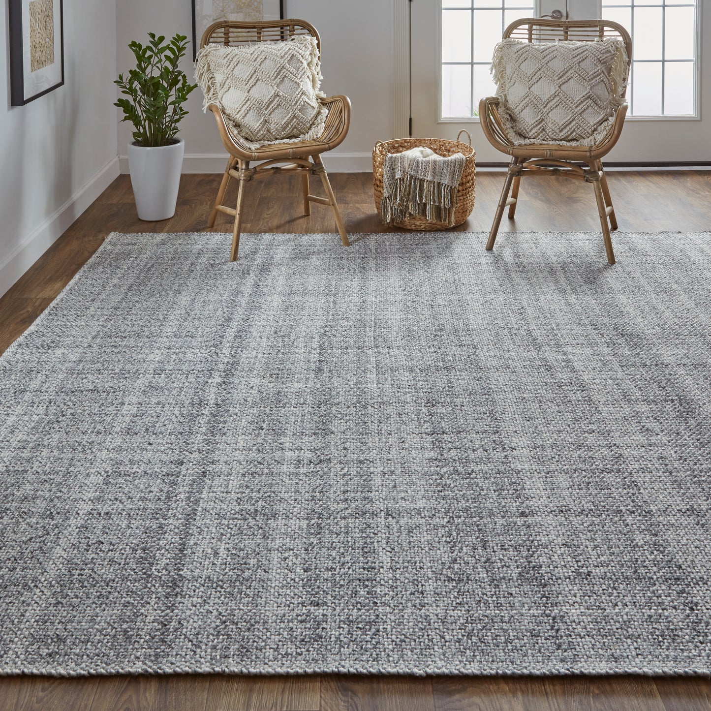 Naples Transitional/Casual/Nautical & Coastal Solid/Stripes Gray/Ivory - Feizy Rug