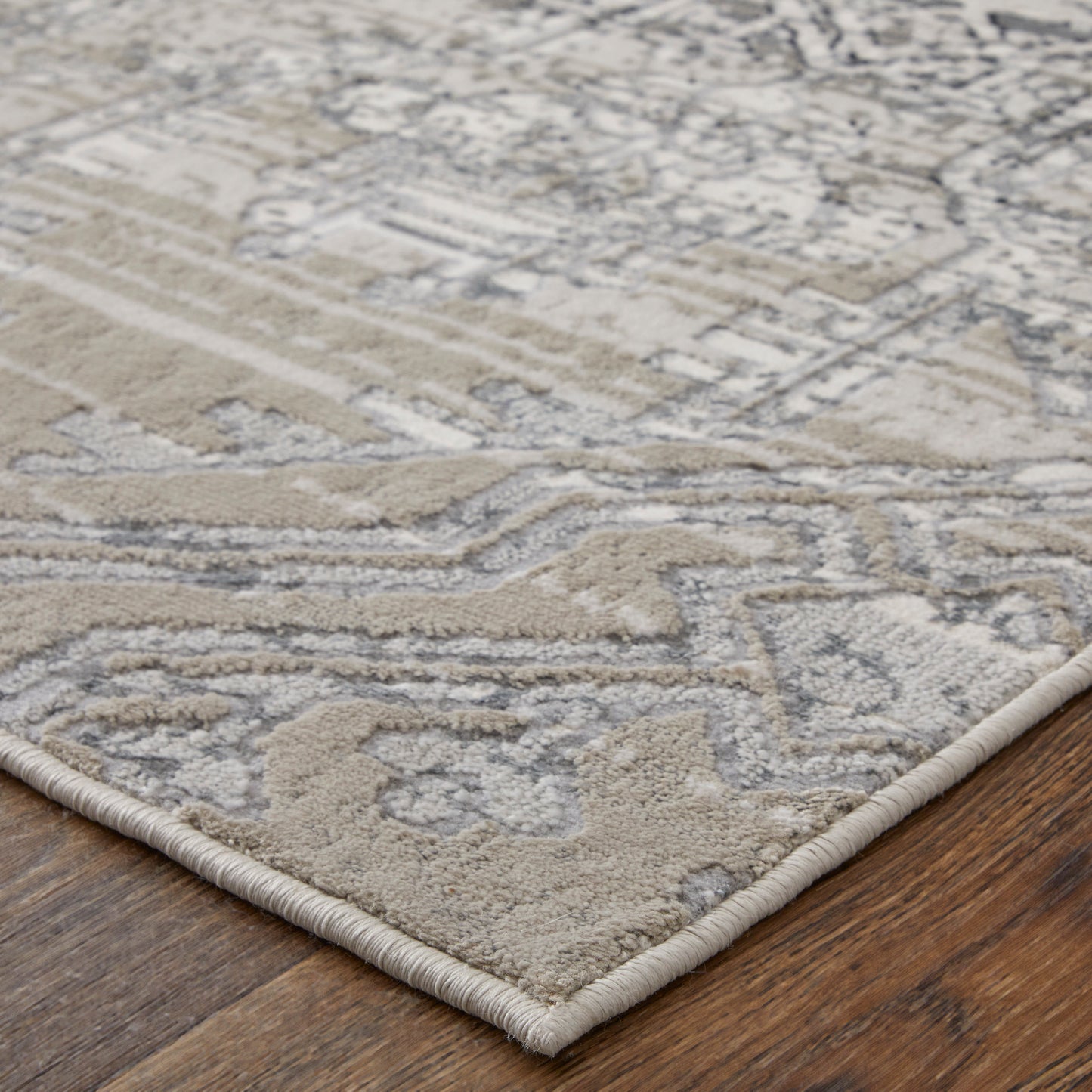 Macklaine Transitional/Bohemian & Eclectic/Global Distressed/Diamond/Medallion Ivory/Silver/Black - Feizy Rug
