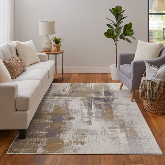 Mandana Modern/Bohemian & Eclectic/Industrial Abstract/Watercolor Brown/Ivory - Feizy Rug