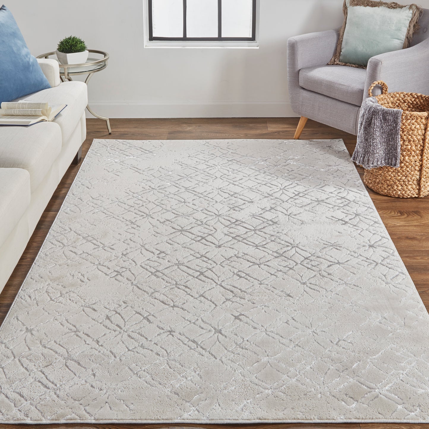 Micah Modern/Industrial/Luxury & Glam Distressed/Abstract Silver/Gray/White - Feizy Rug