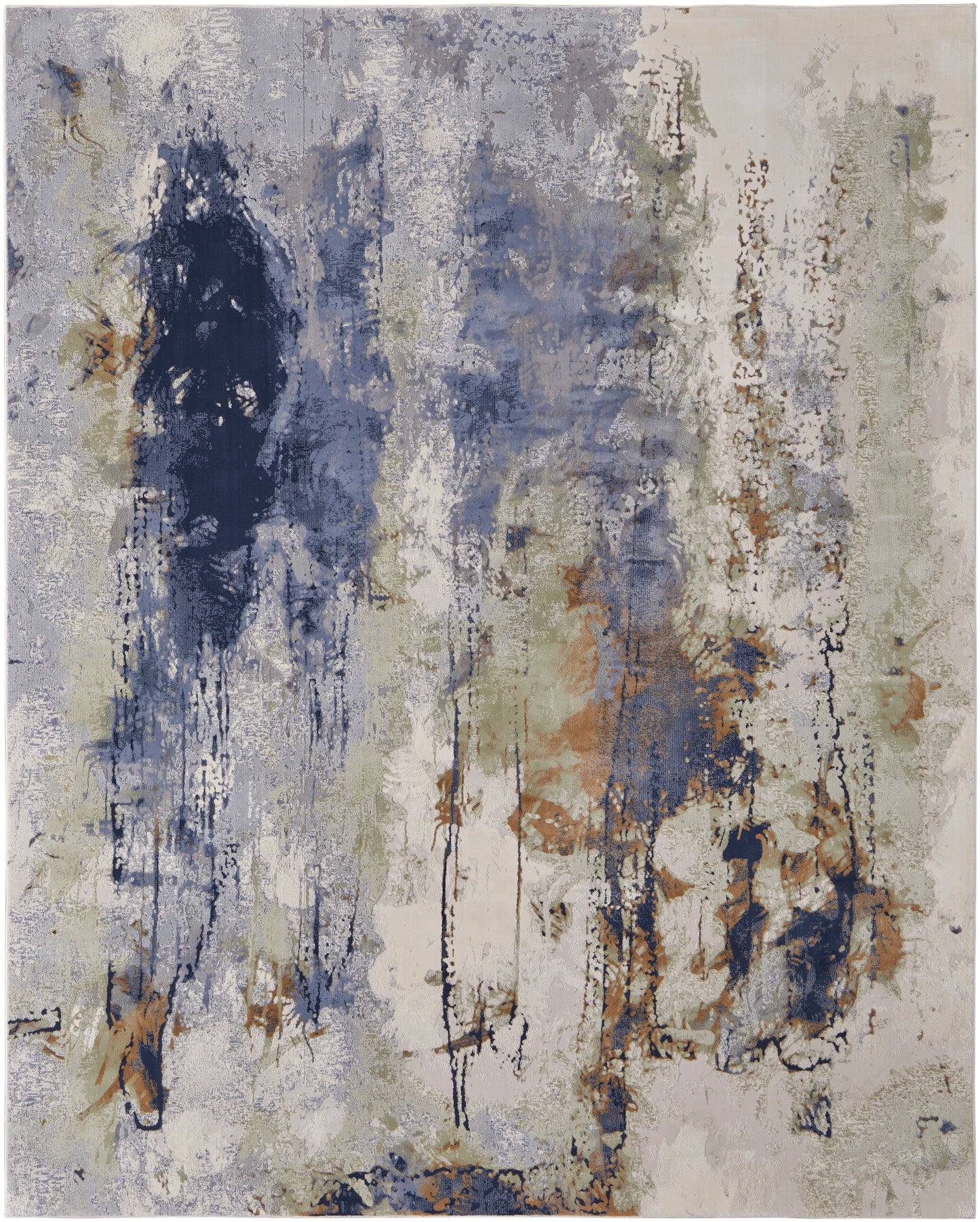 Clio Modern/Industrial/Casual Blue/Orange/Ivory Accent Rug