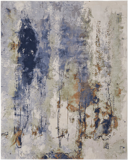 Clio Modern/Industrial/Casual Blue/Orange/Ivory Area Rug