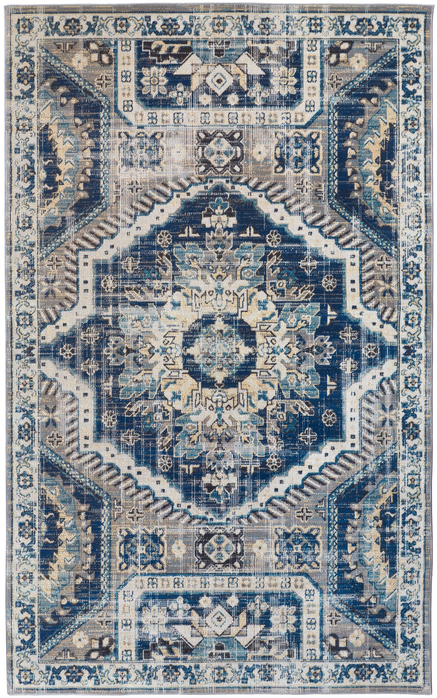 Nolan Transitional/Bohemian & Eclectic/Vintage Medallion/Persian/Distressed Blue/Ivory - Feizy Rug