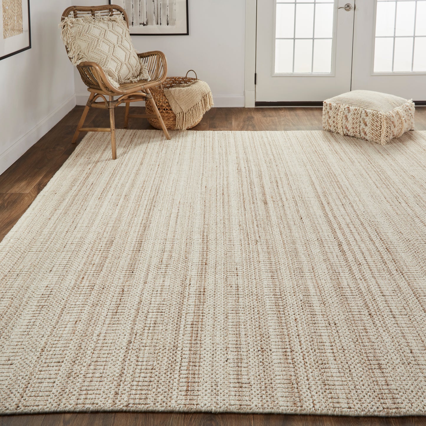 Keaton Transitional/Casual/Scandinavian Solid/Stripes Ivory - Feizy Rug