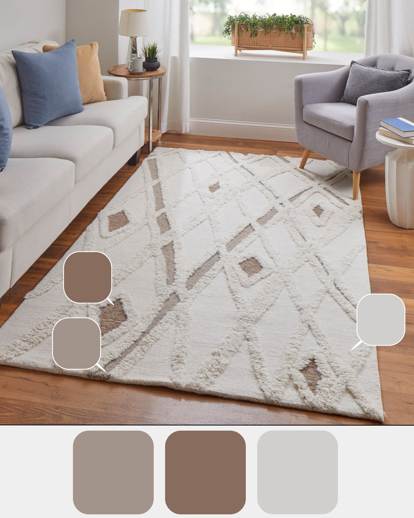 Anica Transitional/Moroccan/Casual Geometric/Diamond/Abstract Ivory/Taupe/Brown - Feizy Rug