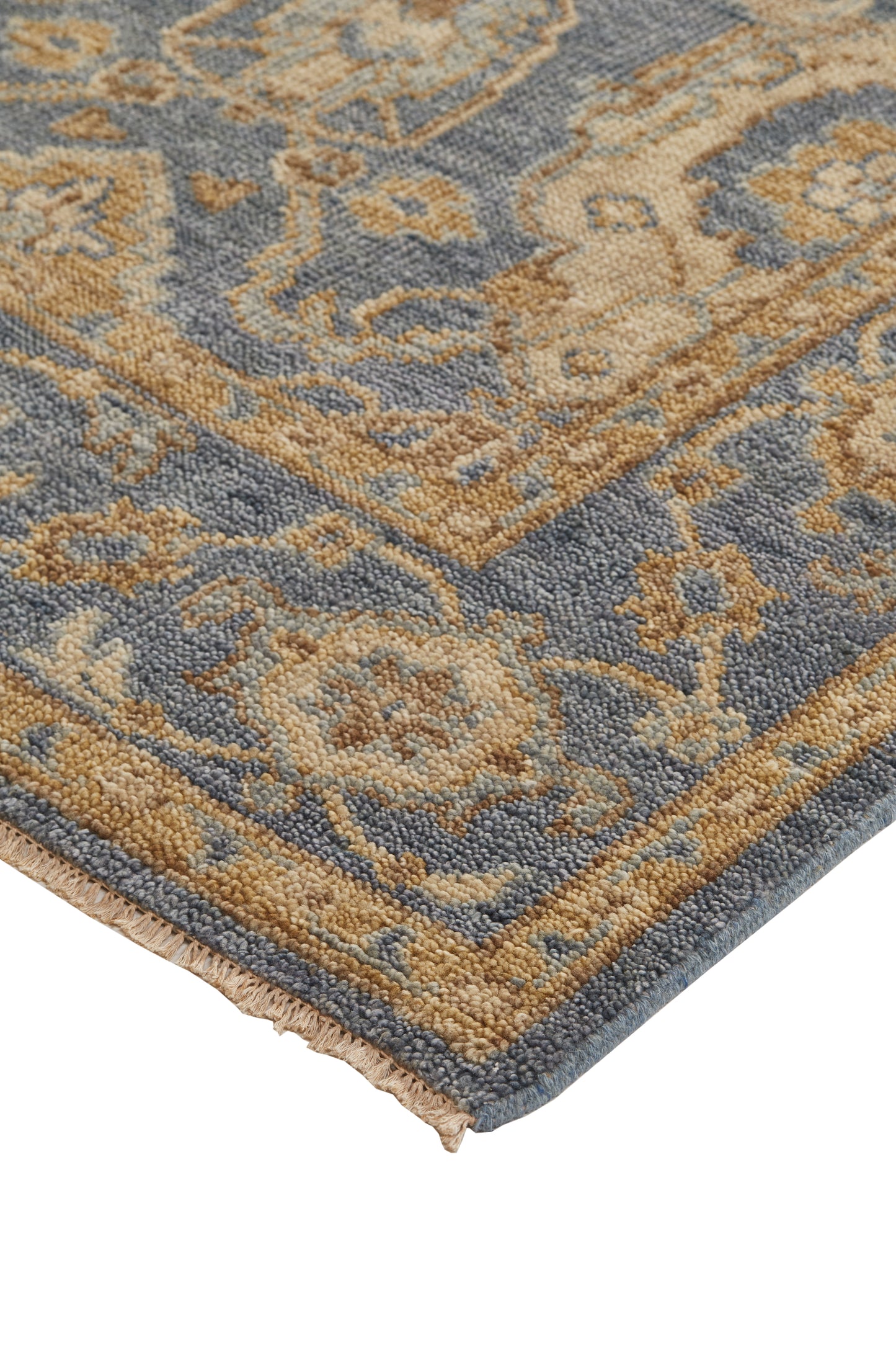Carrington Traditional/Vintage/Classic Oriental/Bordered Blue/Gold/Tan - Feizy Rug