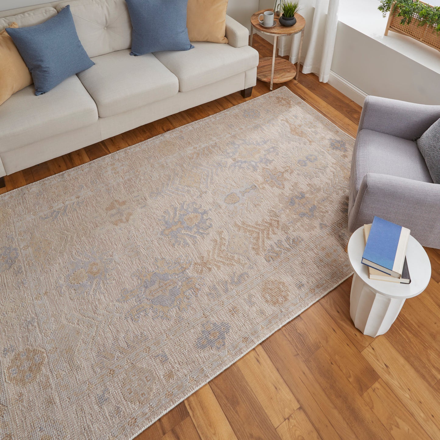 Wendover Transitional/Vintage/Rustic Ivory/Tan/Blue Accent Rug