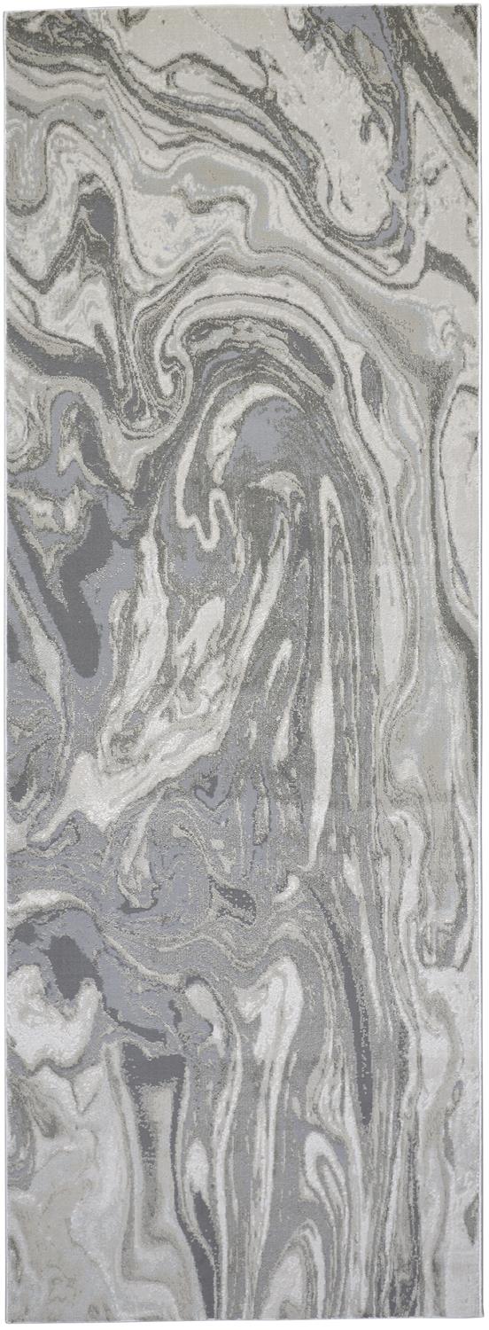 Prasad Modern/Casual Gray/Ivory/Silver Runner  Feizy Rugs Small Parcel,Feizy Rugs,Prasad,Gray/Ivory/Silver,2'10" x 7'10",Runner,Polypropylene/Polyester,Modern/Casual,Turkey