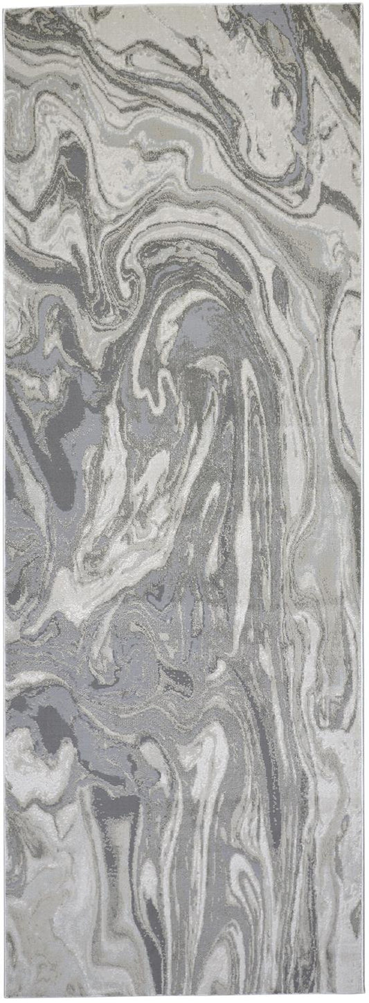 Prasad Modern/Casual Gray/Ivory/Silver Runner  Feizy Rugs Small Parcel,Feizy Rugs,Prasad,Gray/Ivory/Silver,2'10" x 7'10",Runner,Polypropylene/Polyester,Modern/Casual,Turkey