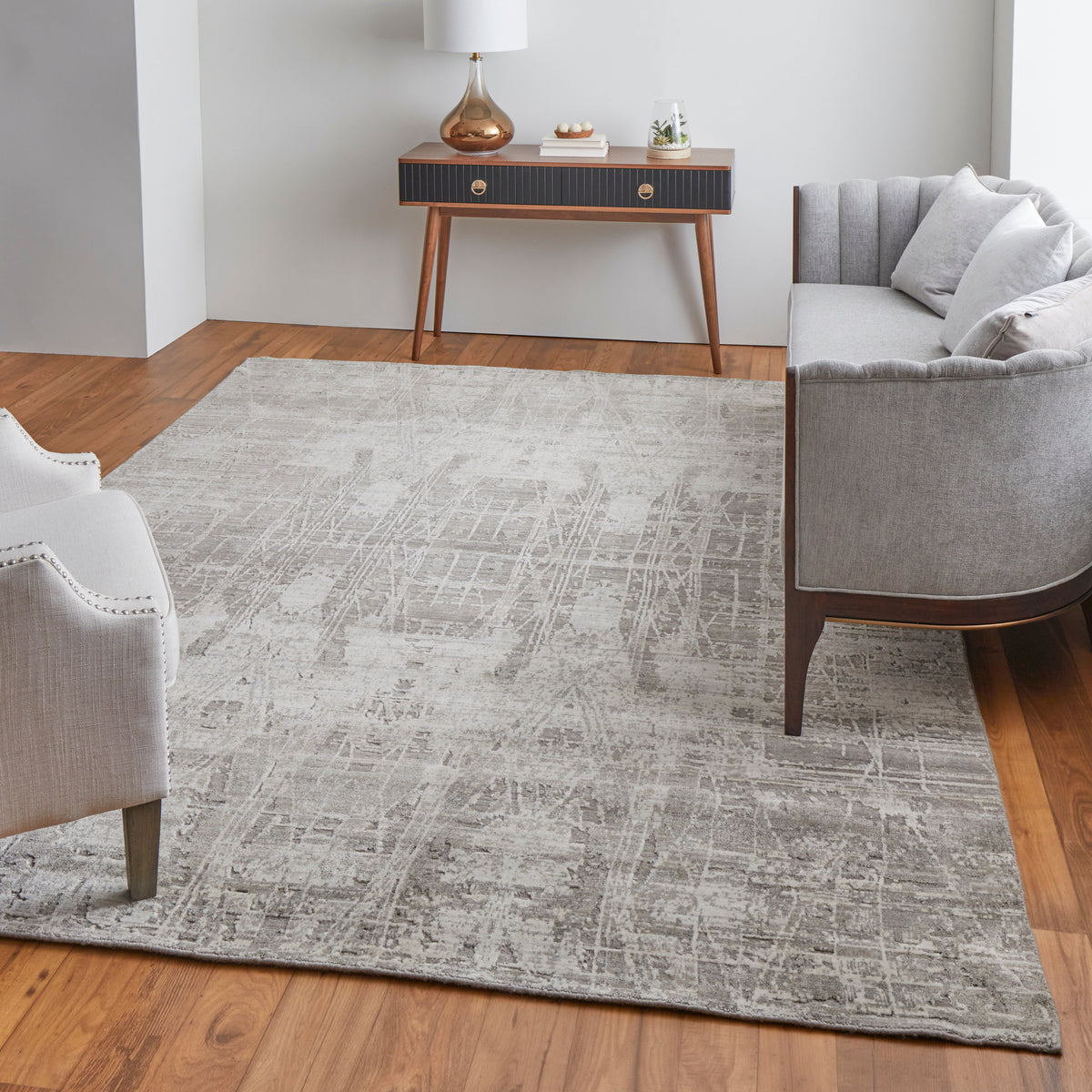 Eastfield Modern/Casual Abstract/Distressed Gray/Ivory 69A5 - Feizy Rug
