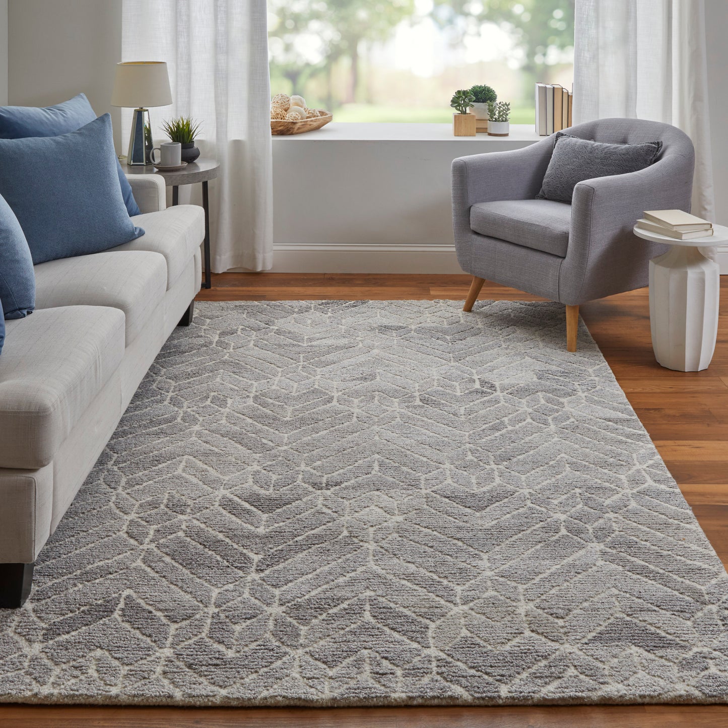 Asher Transitional/Industrial/Casual Geometric/Herringbone/Chevron Taupe/Gray/Ivory - Feizy Rug