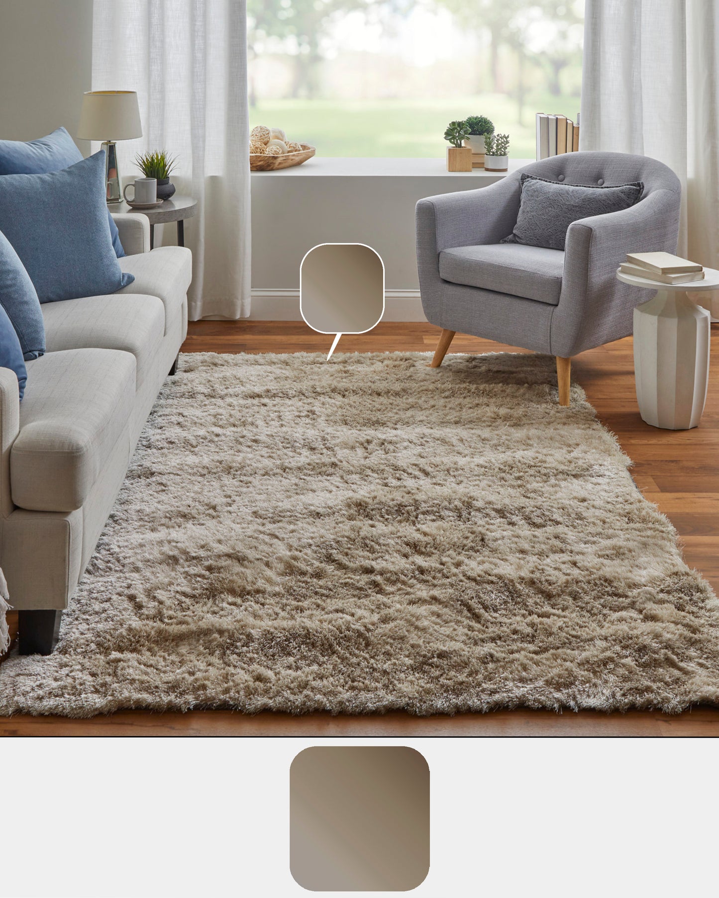 Indochine Modern/Luxury & Glam/Casual Solid Tan/Taupe - Feizy Rug