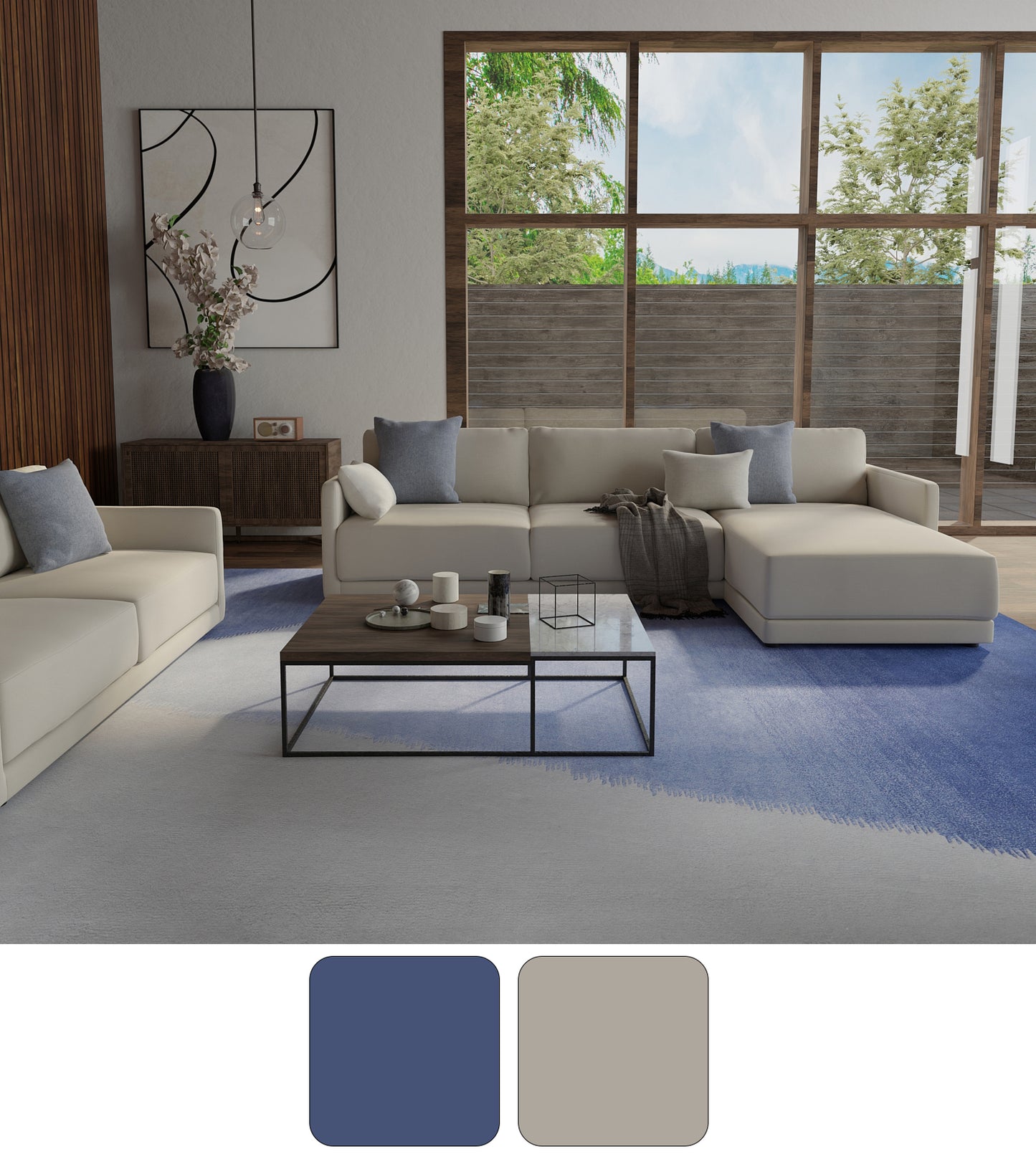 Katya Modern/Casual/Industrial Geometric/Gradient & Ombre/Abstract Blue/Gray - Feizy Rug