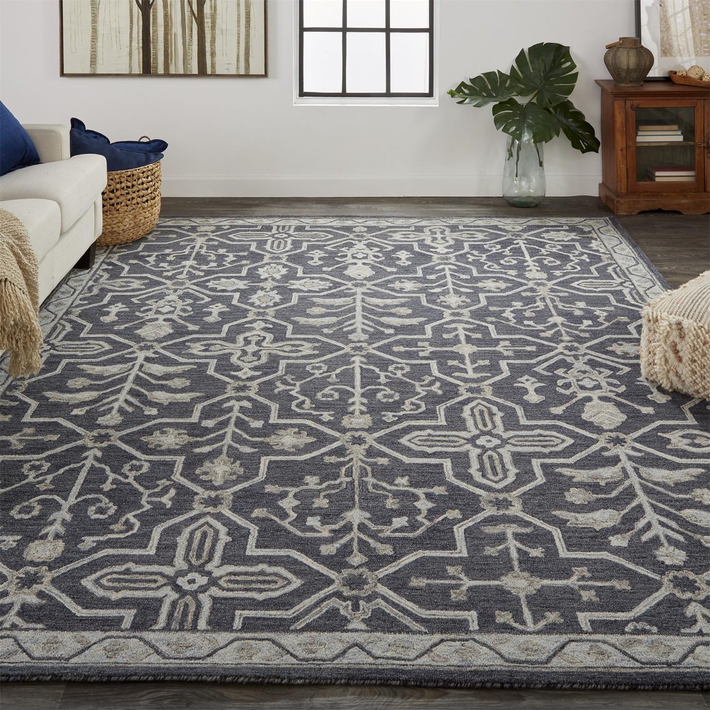 Fallon Traditional/Classic Oriental/Geometric/Floral & Botanical Blue/Gray - Feizy Rug
