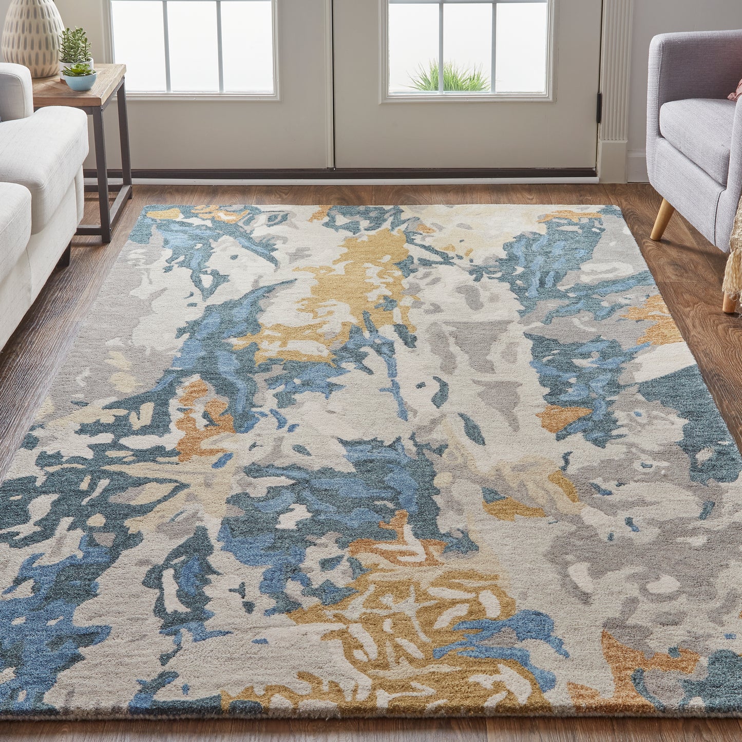 Everley Modern/Casual Gray/Blue/Gold Accent Rug
