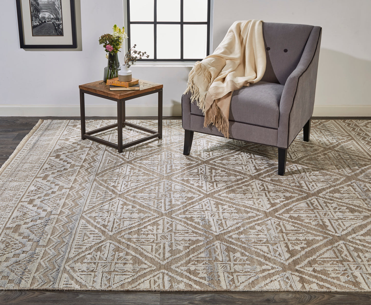 Payton Transitional/Farmhouse/Scandinavian Diamond/Trellis & Lattice Ivory/Tan/Gray - Feizy Rug