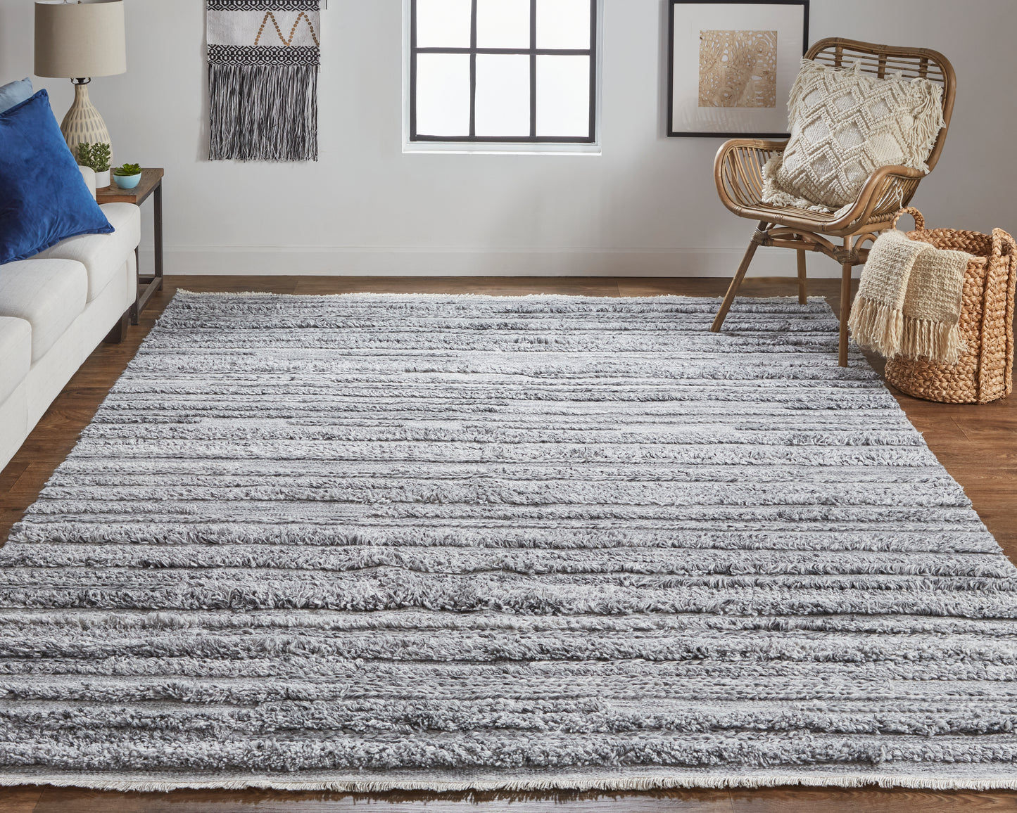 Alden Transitional/Casual/Scandinavian Stripes/Solid Gray/Ivory - Feizy Rug