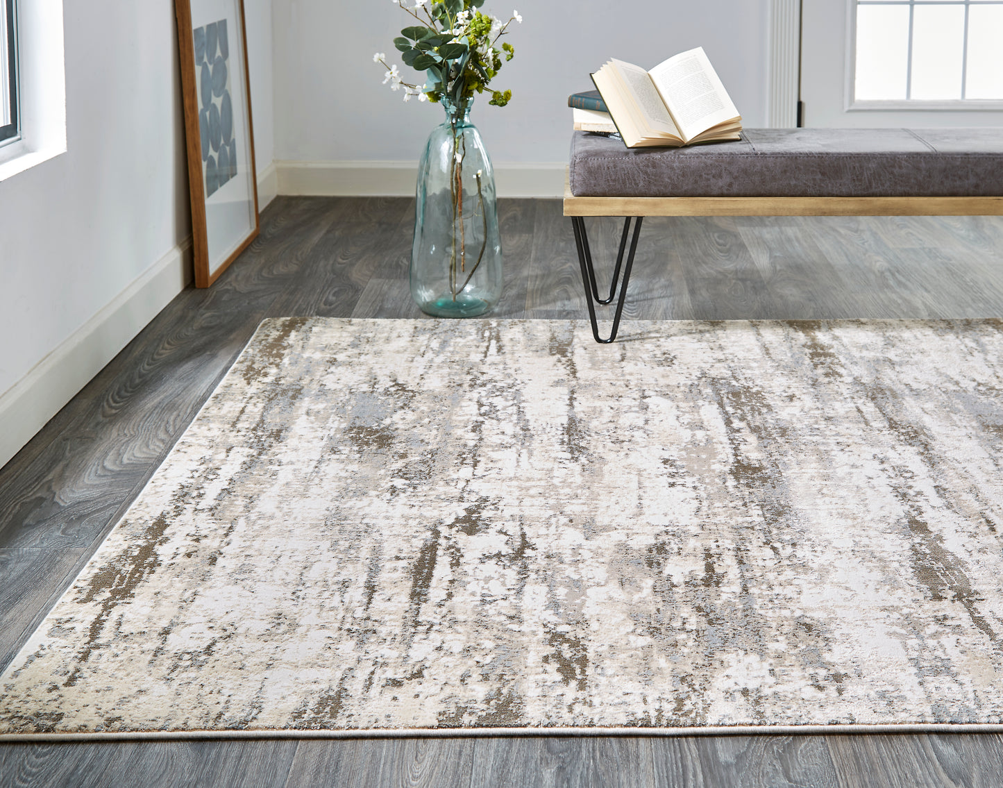 Parker Transitional/Casual Abstract Ivory/Brown - Feizy Rug