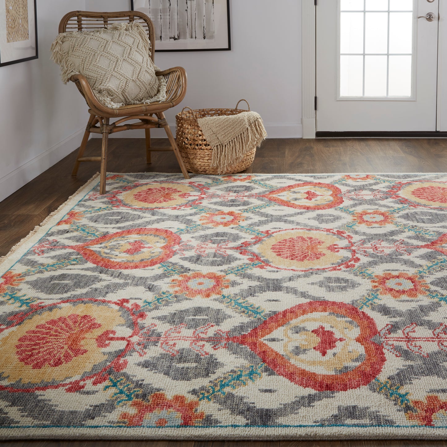 Beall Traditional/Bohemian & Eclectic Oriental/Ikat/Diamond Orange/Gray - Feizy Rug