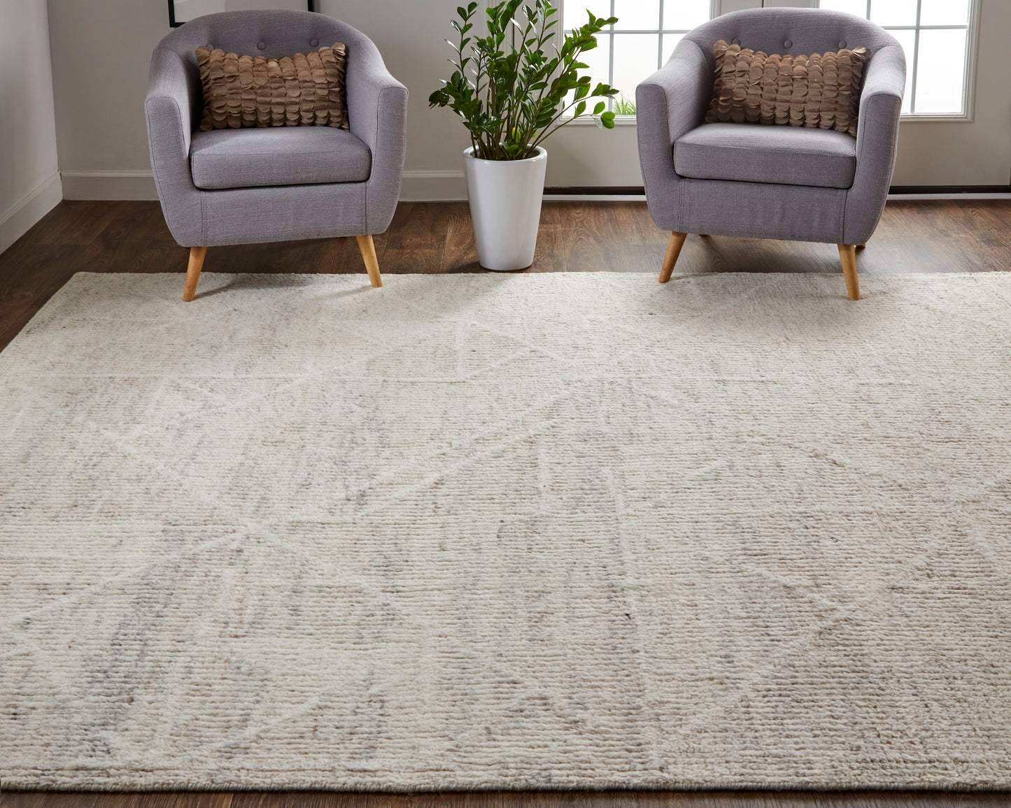 Alford Modern/Scandinavian/Natural Solid/Geometric Ivory/Tan - Feizy Rug