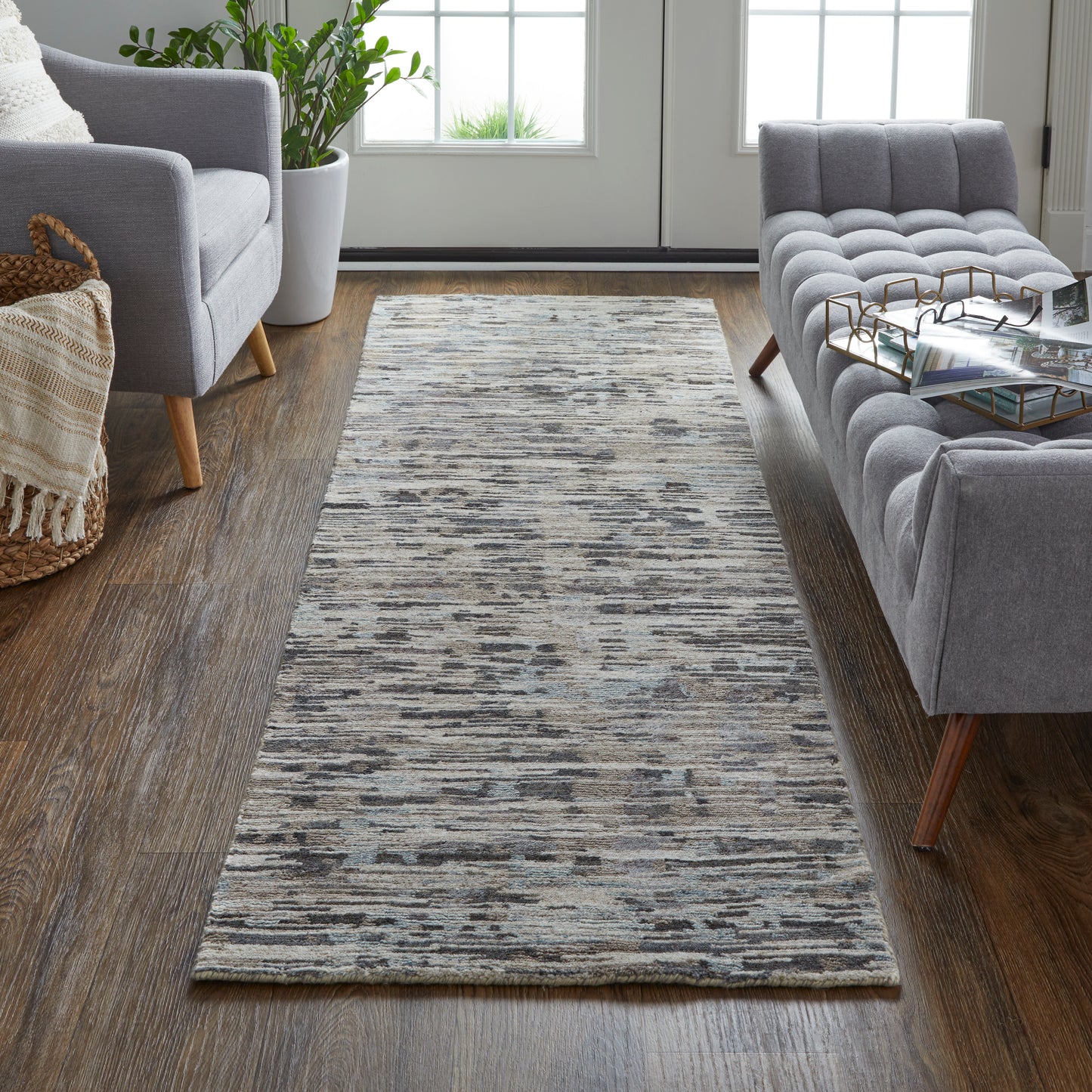 Conroe Modern/Casual/Industrial Gray/Blue/Silver Runner  Feizy Rugs Small Parcel,Feizy Rugs,Conroe,Gray/Blue/Silver,2'6" x 8',Runner,Wool/Viscose,Modern/Casual/Industrial,India